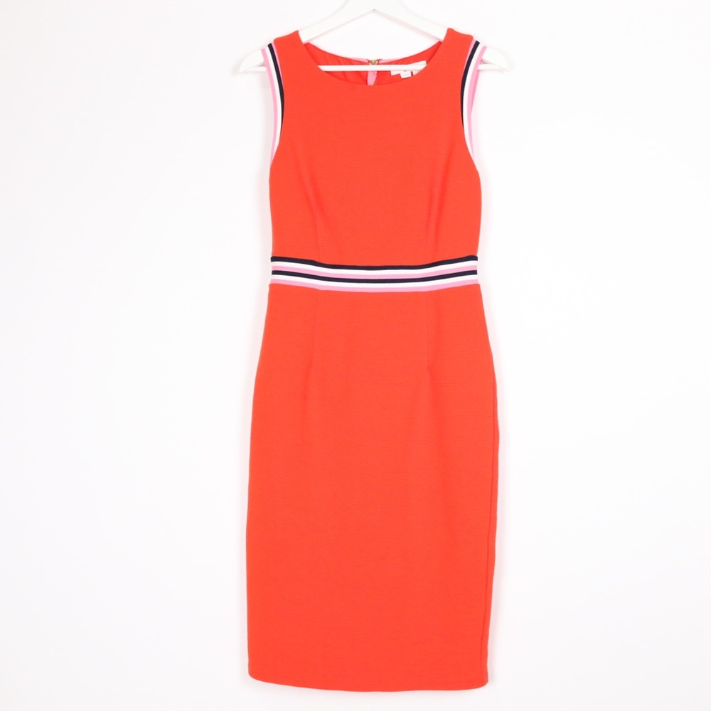 Boden Sleeveless Red Sheath Dress with Striped Waist